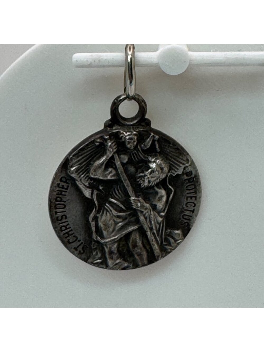 Sterling Silver St. Christopher Pendant Charm M. De Jean Vintage 1.25" Religious